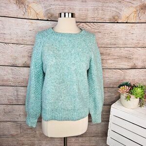 J.Crew Mint Green Textured Knit Sweater Balloon Sleeve Cozy Pullover Size S